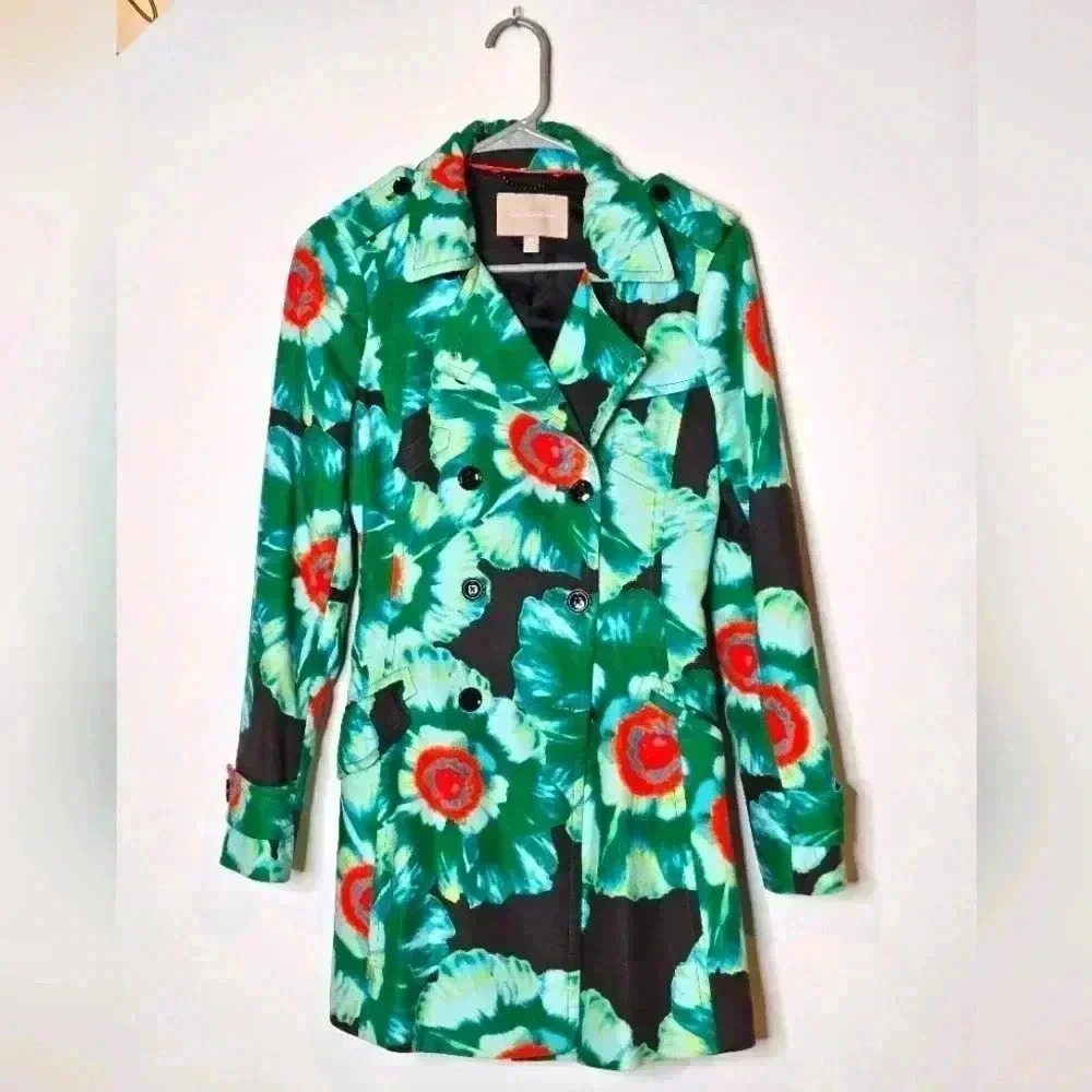 Banana Republic Floral Belted Colorful Trench Coat Feminine‎ Blazer Womens XS